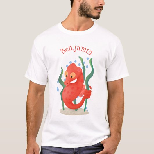 Cute red pygmy seahorse cartoon afbeelding t-shirt (Voorkant)