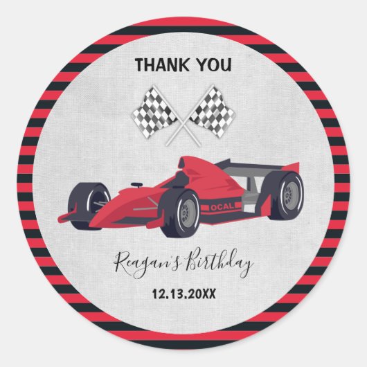 Cute Red Race Car Birthday Classic Round Sticker (Voorkant)