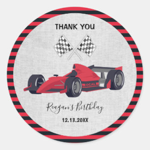 Cute Red Race Car Birthday Classic Round Sticker