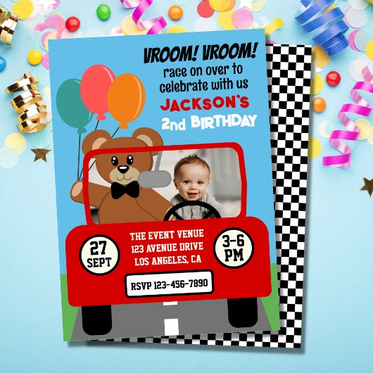 Cute Red Race Car Kids Birthday Foto Kaart