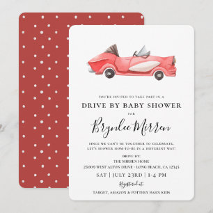 Cute Red Racecar Drive by Baby shower Kaart