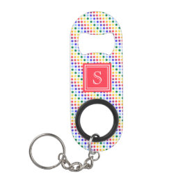 Cute Red Rainbow Polka Dots Monnogram Mini Flessenopener