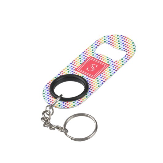Cute Red Rainbow Polka Dots Monnogram Mini Flessenopener (Achterkant Gekanteld)
