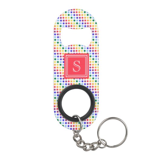 Cute Red Rainbow Polka Dots Monnogram Mini Flessenopener (Achterkant)