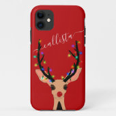 Cute Red Reindeer Deer Glow met kerstverlichting Case-Mate iPhone Case (Achterkant)