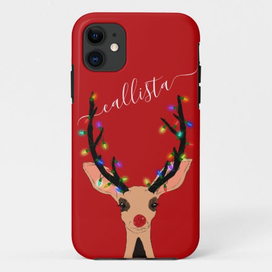 Cute Red Reindeer Deer Glow met kerstverlichting Case-Mate iPhone Case (Achterkant)