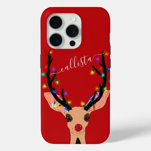 Cute Red Reindeer Deer Glow met kerstverlichting Case-Mate iPhone Case (Achterkant)