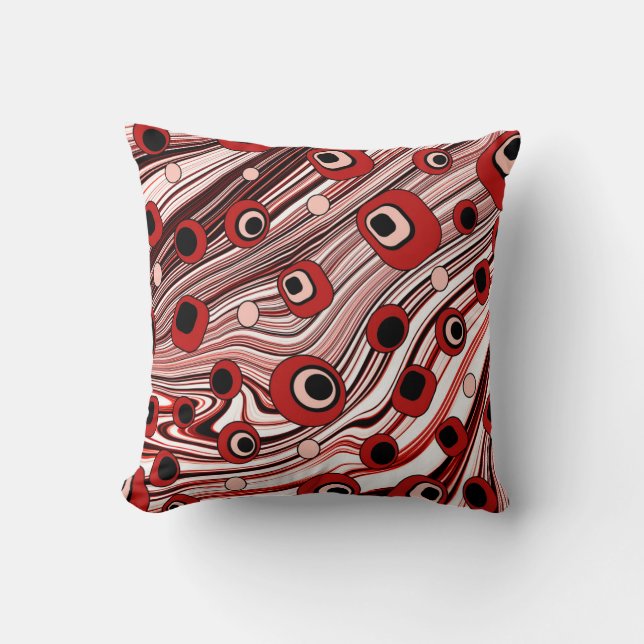 Cute Red Retro Style Wavy Pattern Sierkussen (Voorkant)
