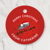 Cute Red Robin Bird Kerstmis Bedankjes Labels (Voorkant)