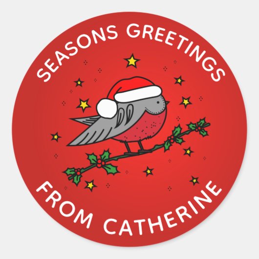 Cute Red Robin Bird Kerstmis Ronde Sticker (Voorkant)