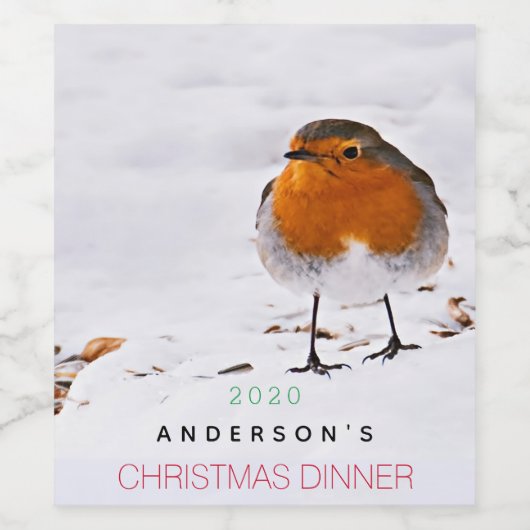 Cute Red robin sneeuw kerstfeest Wijn Etiket (Enkel label)