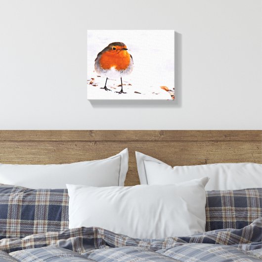 Cute Red robin sneeuw winterdieren in het wild Canvas Afdruk (Insitu (Slaapkamer))