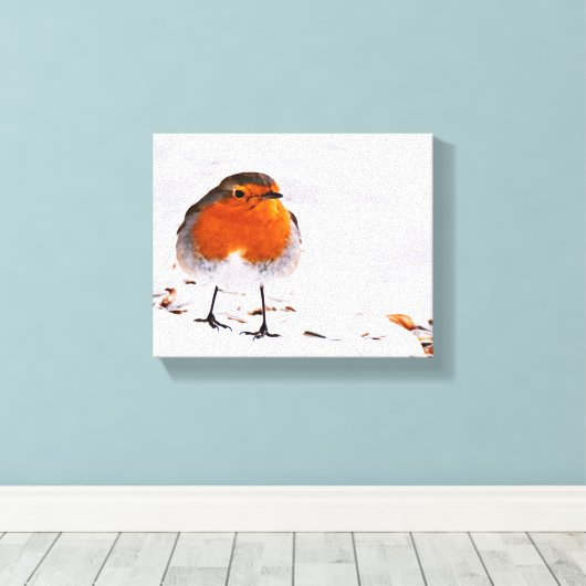 Cute Red robin sneeuw winterdieren in het wild Canvas Afdruk (Insitu (Houten vloer))