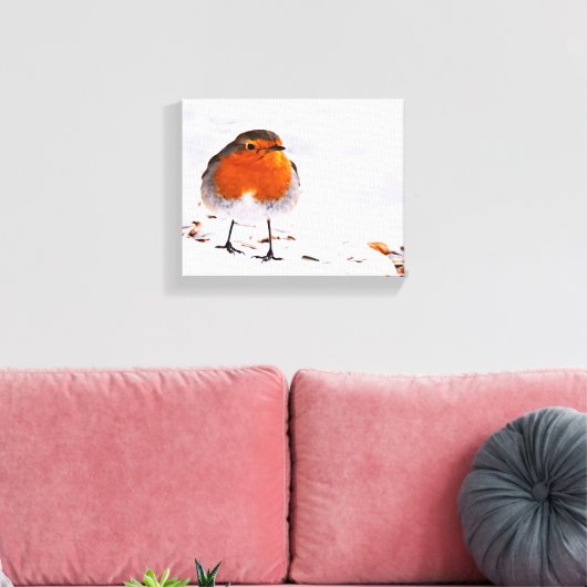 Cute Red robin sneeuw winterdieren in het wild Canvas Afdruk (Insitu (Woonkamer))