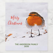 Cute Red robin snow kerstparty Wijn Etiket (Enkel label)