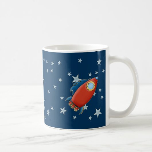 Cute Red Rocket & Stars-Mokken Koffiemok (Rechts)