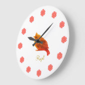 Cute Red Royal Bird & Flowers Grote Klok (Hoek)