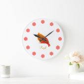 Cute Red Royal Bird & Flowers Grote Klok (Huis)