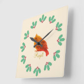 Cute Red Royal Bird & Holly Berries Vierkante Klok (Hoek)