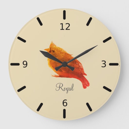 Cute Red Royal Bird op Champagne Beige Grote Klok (Voorkant)