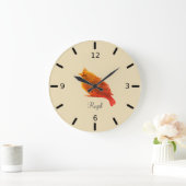 Cute Red Royal Bird op Champagne Beige Grote Klok (Huis)