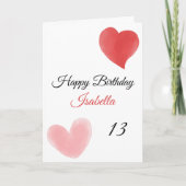 Cute Red & Roze Double Paint Hearts 13th Birthday Kaart (Voorkant)