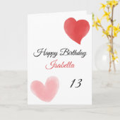 Cute Red & Roze Double Paint Hearts 13th Birthday Kaart (Gele Bloem)
