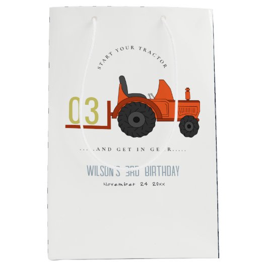 Cute Red Rust Boerderij Tractor Kinder elke zondag Medium Cadeauzakje (Voorkant)