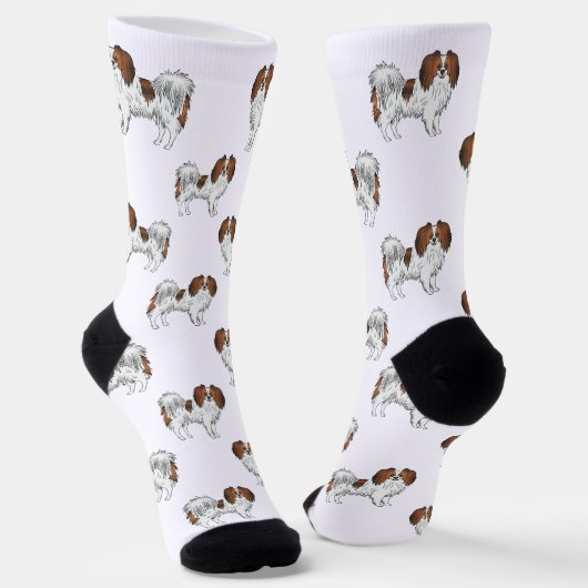 Cute Red Sable Phalène Dog Pattern Hondenliefhebbe Sokken (Gebogen)