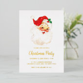 Cute Red  Santa Claus Gold Folie Uitnodiging (Staand Voorkant)