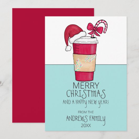 Cute Red Santa Hat Candy Cane kerst Feestdagenkaart (Voorkant / Achterkant)