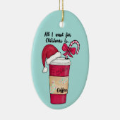 Cute Red Santa Hat Candy Cane kerst Keramisch Ornament (Rechts)