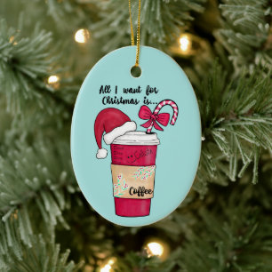 Cute Red Santa Hat Candy Cane kerst Keramisch Ornament