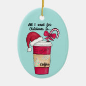 Cute Red Santa Hat Candy Cane kerst Keramisch Ornament (Voorkant)