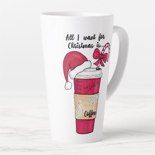 Cute Red Santa Hat Candy Cane kerst Latte Mok (Rechterhoek)