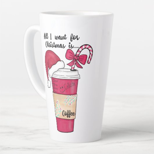 Cute Red Santa Hat Candy Cane kerst Latte Mok (Linkerhoek)