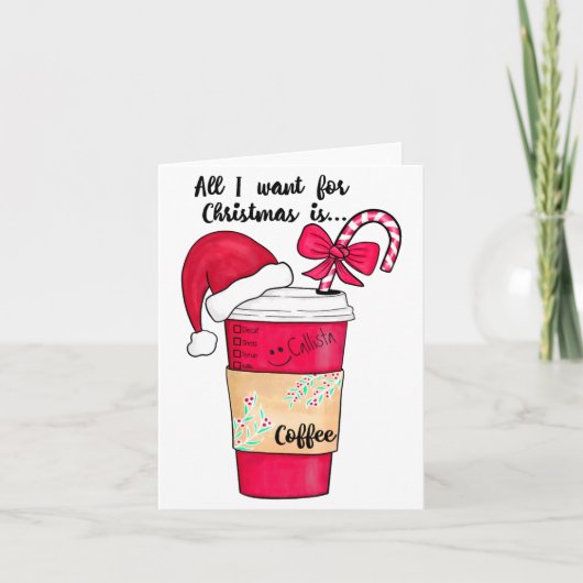 Cute Red Santa Hat Coffee Candy Cane Christmas  Kaart (Voorkant)