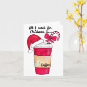 Cute Red Santa Hat Coffee Candy Cane Christmas  Kaart (Gele Bloem)