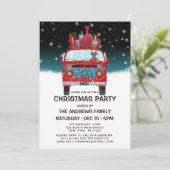 Cute Red Santa Van Reindeer Dog Snow Kerstmis Kaart (Staand voorkant)