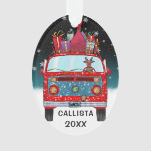 Cute Red Santa Van Reindeer Dog Snow Kerstmis Ornament