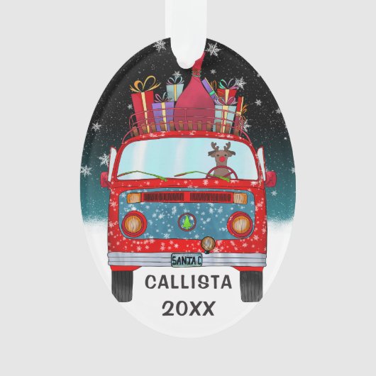 Cute Red Santa Van Reindeer Dog Snow Kerstmis Ornament (voorkant)