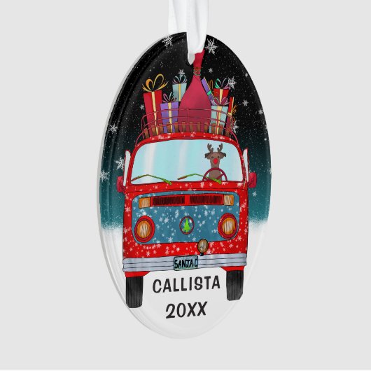 Cute Red Santa Van Reindeer Dog Snow Kerstmis Ornament (voorkant)