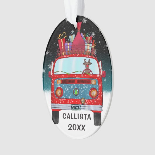 Cute Red Santa Van Reindeer Dog Snow Kerstmis Ornament (voorkant)