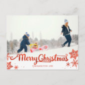 Cute Red Script Photo Snowflake met kerstmis Briefkaart (Voorkant)