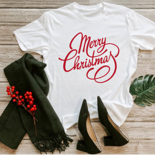 Cute Red Script Xmas Merry Kerstmis Feestdagen 202 T-shirt