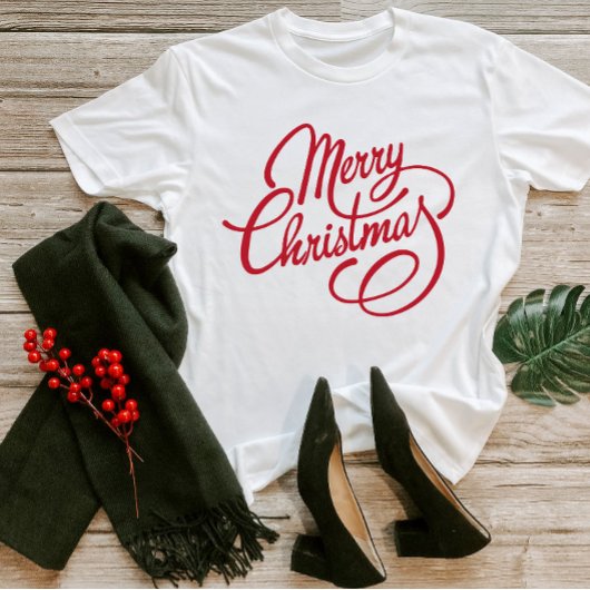 Cute Red Script Xmas Merry Kerstmis Feestdagen 202 T-shirt