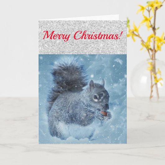 Cute Red Silver en Blue Squirrel Kaart (Gele Bloem)