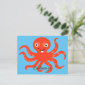 Cute Red Smiling Octopus Thunder_Cove Briefkaart (Staand voorkant)