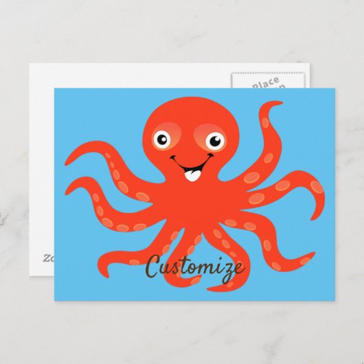 Cute Red Smiling Octopus Thunder_Cove Briefkaart (Voorkant / Achterkant)