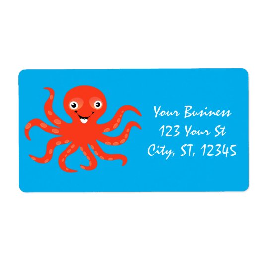 Cute Red Smiling Octopus Thunder_Cove Etiket (Voorkant)